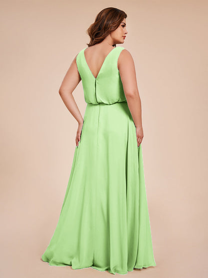 Cowl Neck Chiffon Plus Size Long Bridesmaid Dresses