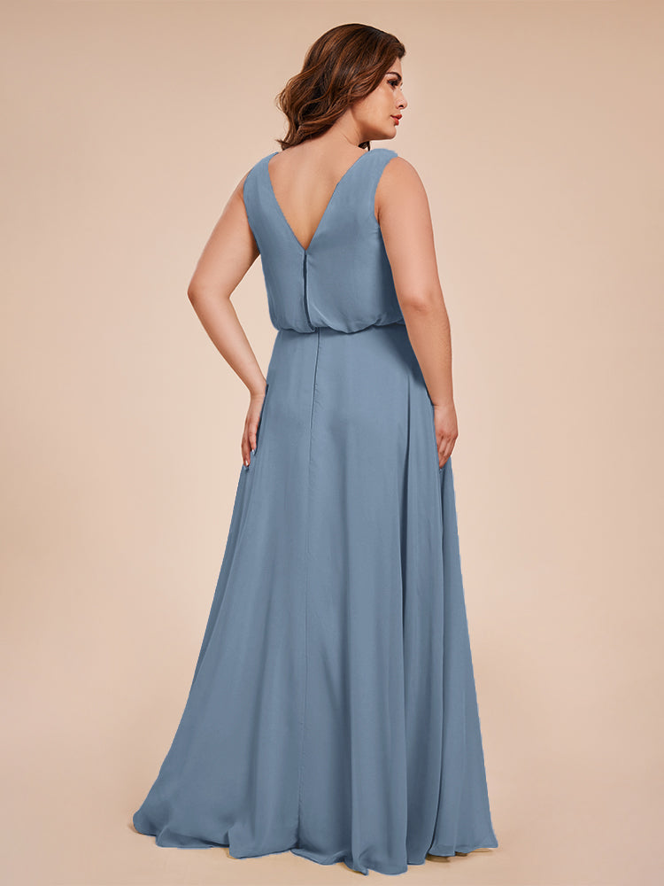 Cowl Neck Chiffon Plus Size Long Bridesmaid Dresses