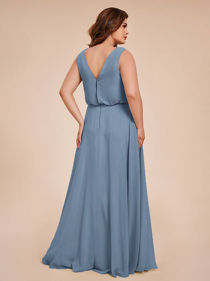 Cowl Neck Chiffon Plus Size Long Bridesmaid Dresses