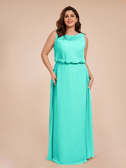 Cowl Neck Chiffon Plus Size Long Bridesmaid Dresses