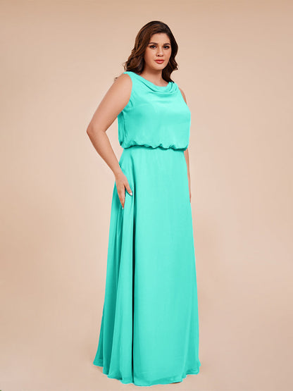 Cowl Neck Chiffon Plus Size Long Bridesmaid Dresses