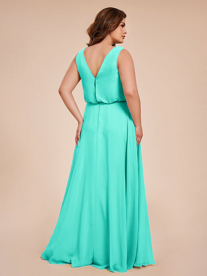 Cowl Neck Chiffon Plus Size Long Bridesmaid Dresses