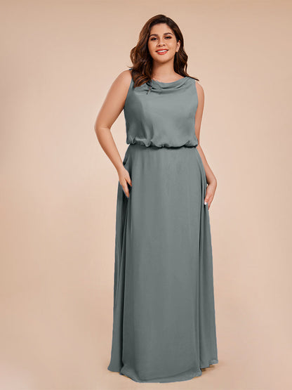 Cowl Neck Chiffon Plus Size Long Bridesmaid Dresses