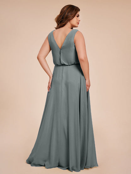 Cowl Neck Chiffon Plus Size Long Bridesmaid Dresses
