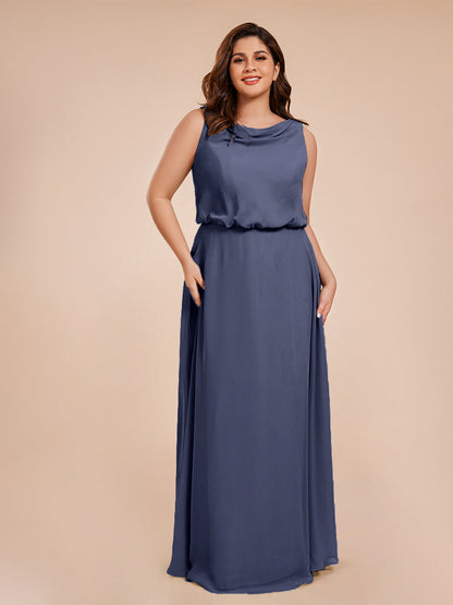 Cowl Neck Chiffon Plus Size Long Bridesmaid Dresses