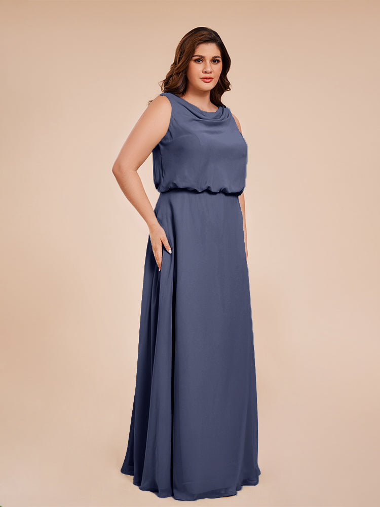 Cowl Neck Chiffon Plus Size Long Bridesmaid Dresses