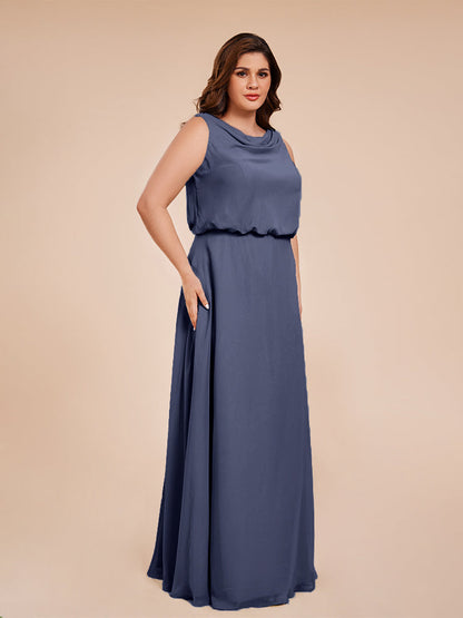 Cowl Neck Chiffon Plus Size Long Bridesmaid Dresses