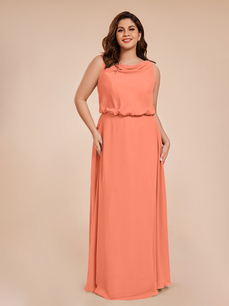 Cowl Neck Chiffon Plus Size Long Bridesmaid Dresses