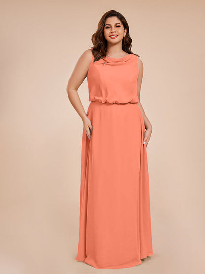 Cowl Neck Chiffon Plus Size Long Bridesmaid Dresses