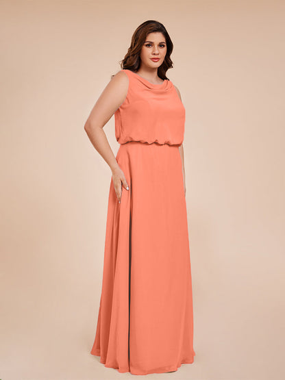 Cowl Neck Chiffon Plus Size Long Bridesmaid Dresses