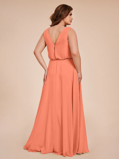 Cowl Neck Chiffon Plus Size Long Bridesmaid Dresses