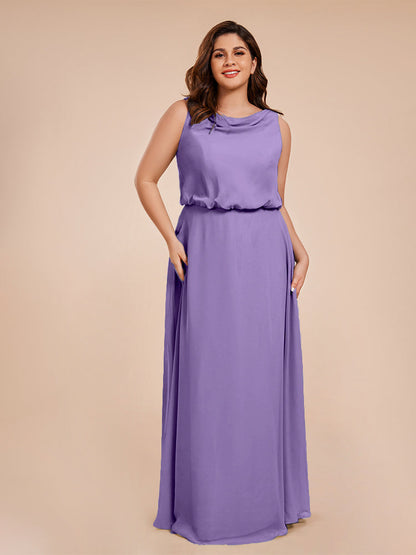 Cowl Neck Chiffon Plus Size Long Bridesmaid Dresses