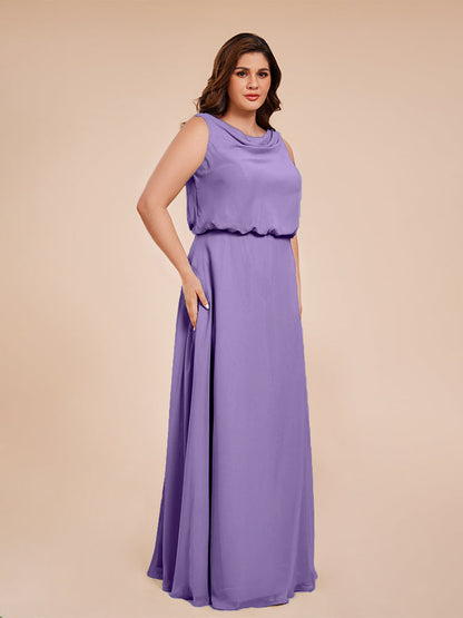 Cowl Neck Chiffon Plus Size Long Bridesmaid Dresses