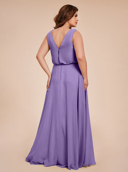 Cowl Neck Chiffon Plus Size Long Bridesmaid Dresses