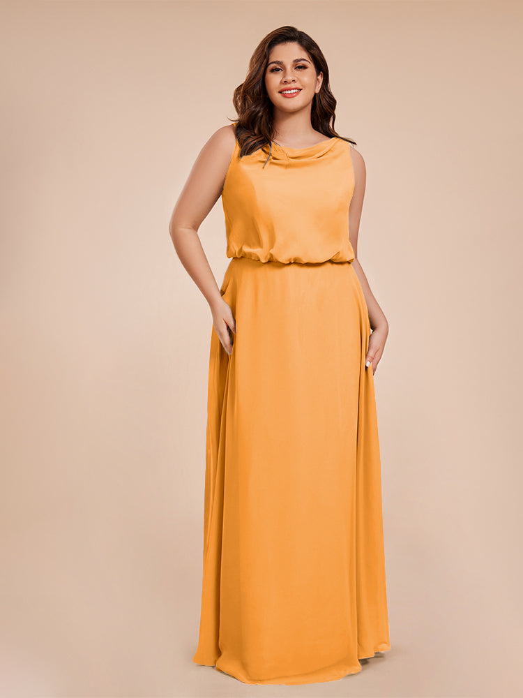 Cowl Neck Chiffon Plus Size Long Bridesmaid Dresses