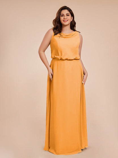 Cowl Neck Chiffon Plus Size Long Bridesmaid Dresses