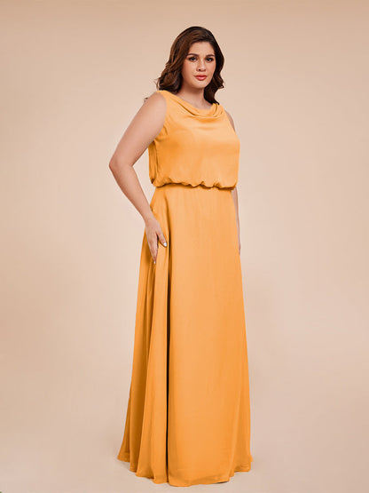 Cowl Neck Chiffon Plus Size Long Bridesmaid Dresses