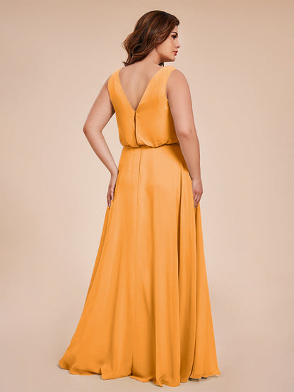 Cowl Neck Chiffon Plus Size Long Bridesmaid Dresses