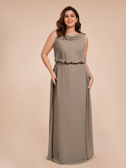 Cowl Neck Chiffon Plus Size Long Bridesmaid Dresses