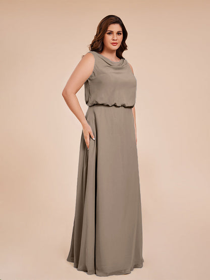 Cowl Neck Chiffon Plus Size Long Bridesmaid Dresses