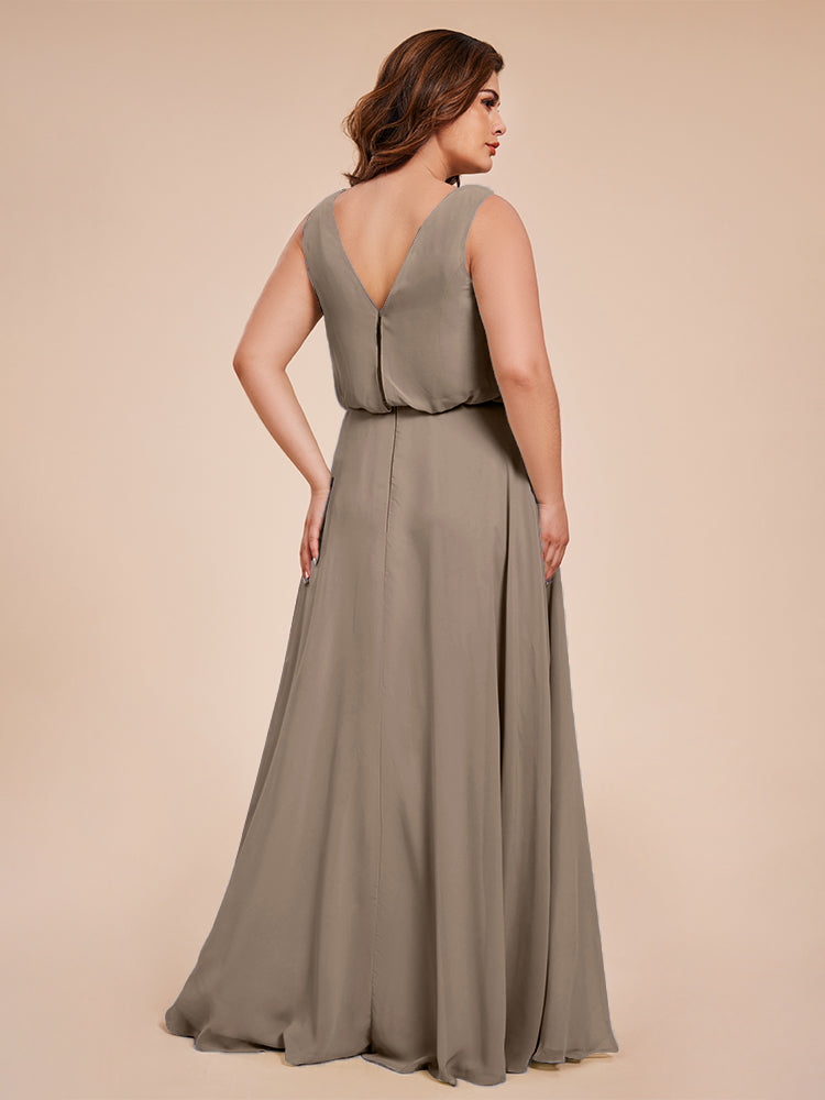 Cowl Neck Chiffon Plus Size Long Bridesmaid Dresses