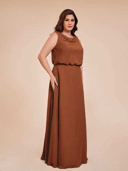 Cowl Neck Chiffon Plus Size Long Bridesmaid Dresses