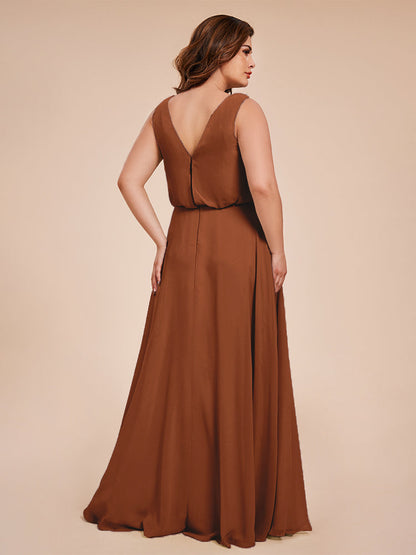 Cowl Neck Chiffon Plus Size Long Bridesmaid Dresses