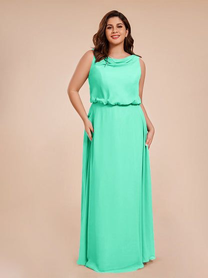 Cowl Neck Chiffon Plus Size Long Bridesmaid Dresses