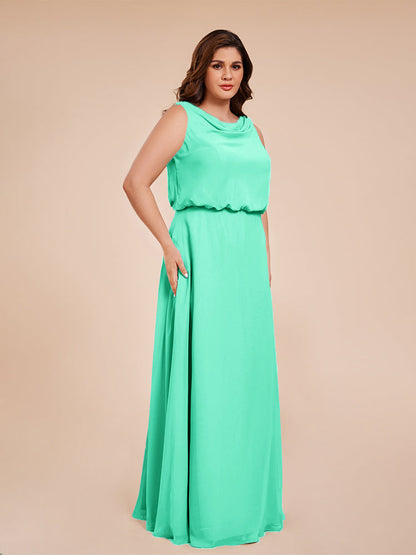 Cowl Neck Chiffon Plus Size Long Bridesmaid Dresses