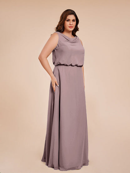 Cowl Neck Chiffon Plus Size Long Bridesmaid Dresses