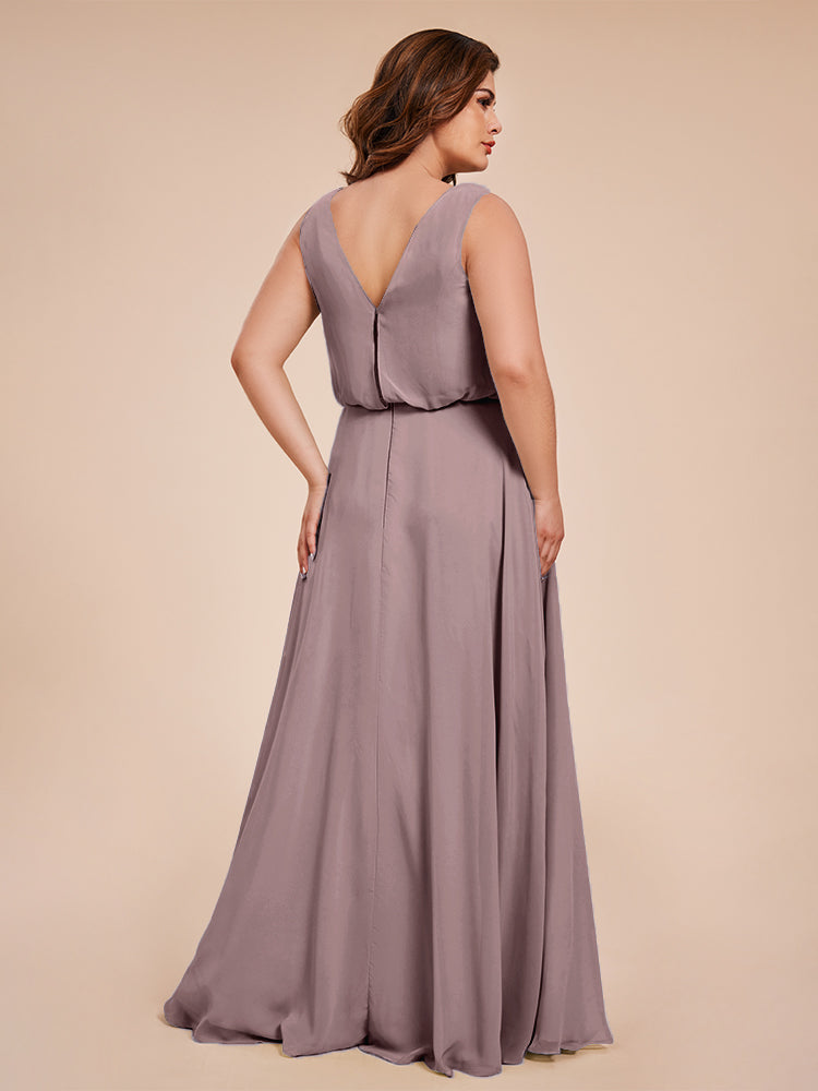 Cowl Neck Chiffon Plus Size Long Bridesmaid Dresses