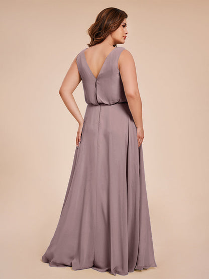 Cowl Neck Chiffon Plus Size Long Bridesmaid Dresses