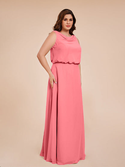 Cowl Neck Chiffon Plus Size Long Bridesmaid Dresses