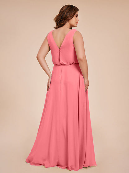 Cowl Neck Chiffon Plus Size Long Bridesmaid Dresses