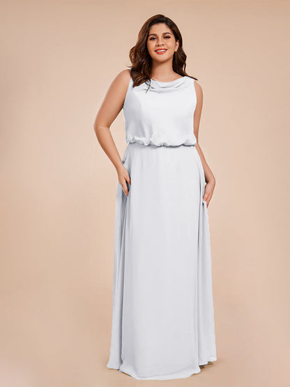 Cowl Neck Chiffon Plus Size Long Bridesmaid Dresses