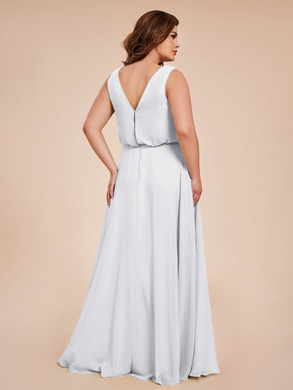 Cowl Neck Chiffon Plus Size Long Bridesmaid Dresses