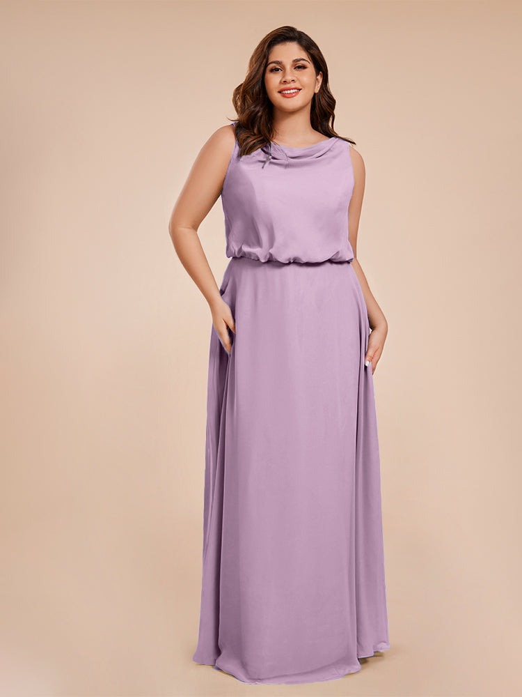 Cowl Neck Chiffon Plus Size Long Bridesmaid Dresses