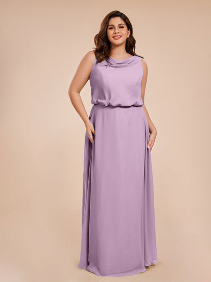 Cowl Neck Chiffon Plus Size Long Bridesmaid Dresses