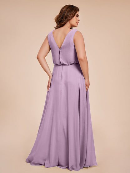 Cowl Neck Chiffon Plus Size Long Bridesmaid Dresses