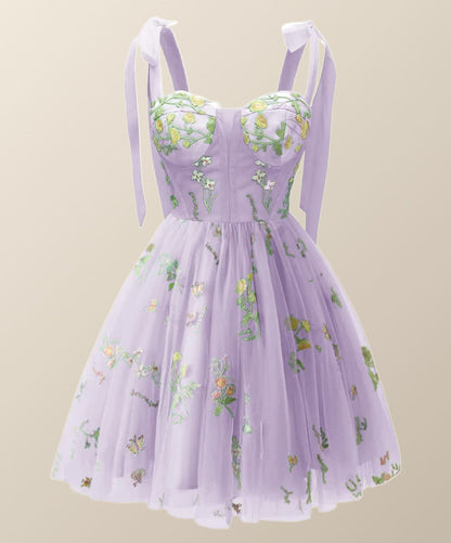Straps Green Floral Short Princess Dress