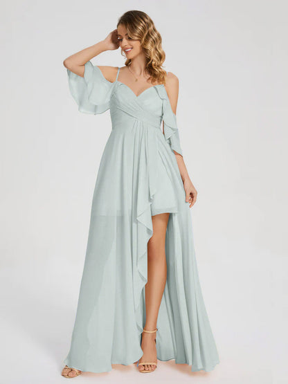 Lilah Asymmetrical Off the Shoulder Chiffon Bridesmaid Dress