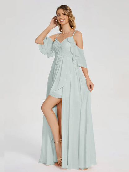Lilah Asymmetrical Off the Shoulder Chiffon Bridesmaid Dress