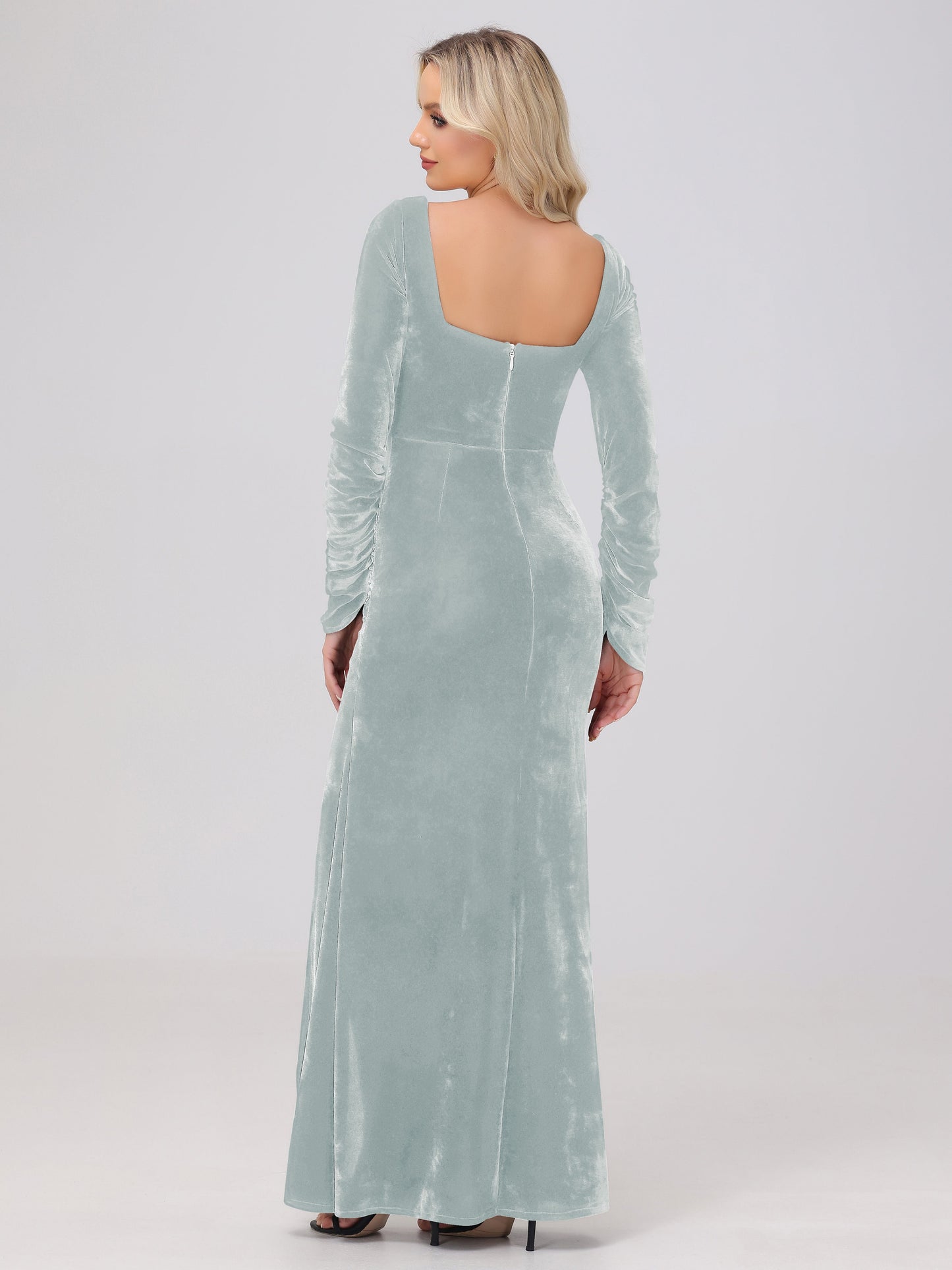 Elegant Long Sleeves Sheath Ruched Velvet Bridesmaid Dresses with Slit