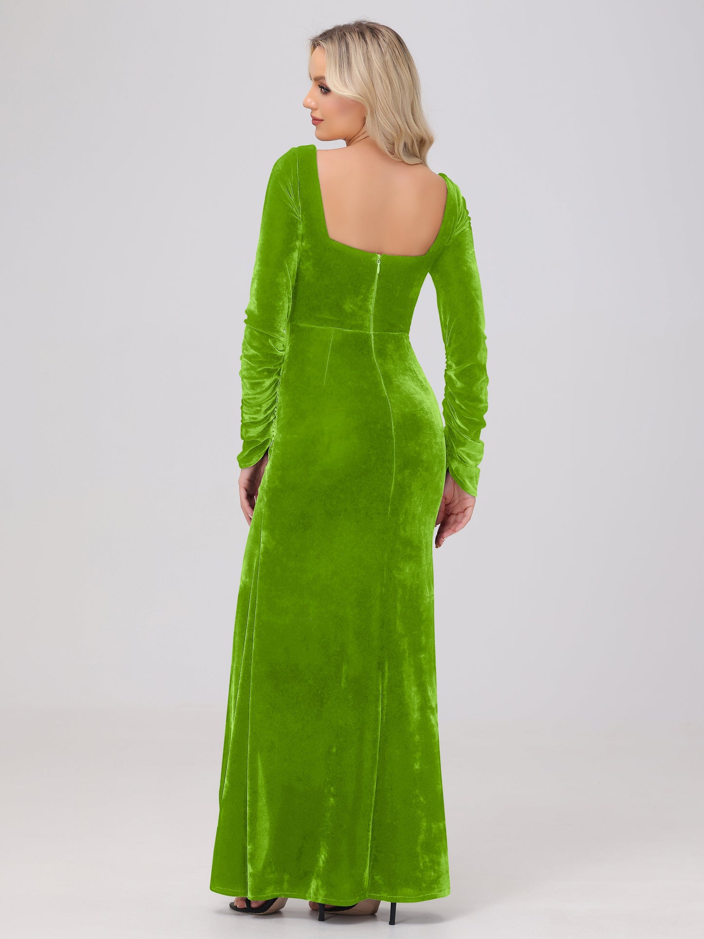 Elegant Long Sleeves Sheath Ruched Velvet Bridesmaid Dresses with Slit
