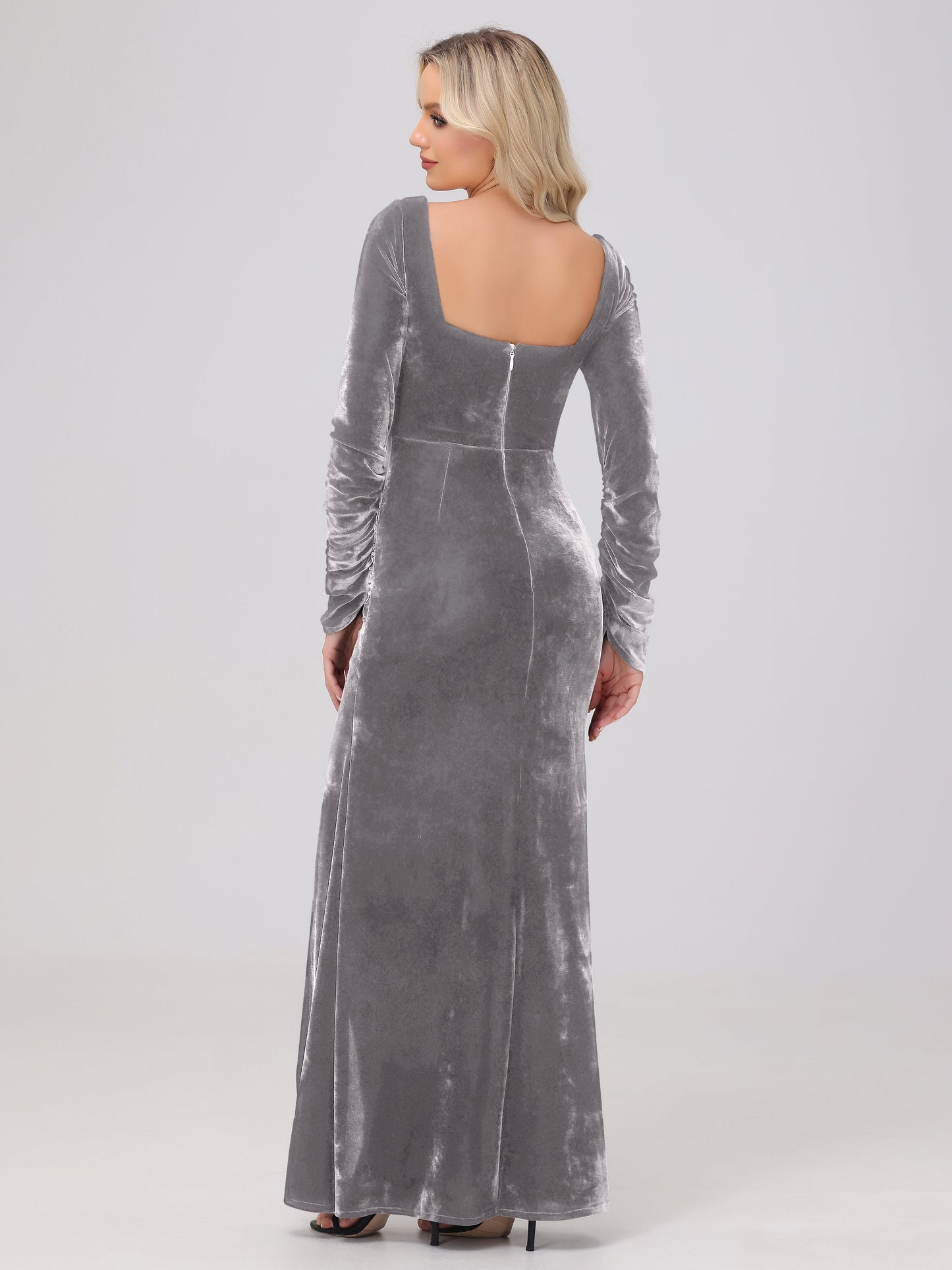 Elegant Long Sleeves Sheath Ruched Velvet Bridesmaid Dresses with Slit