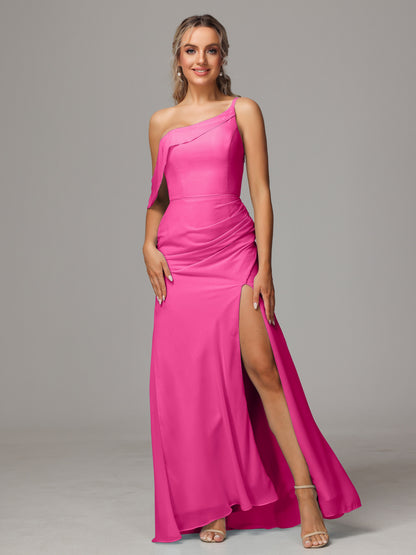 One Shoulder Off The Shoulder Chiffon Bridesmaid Dress