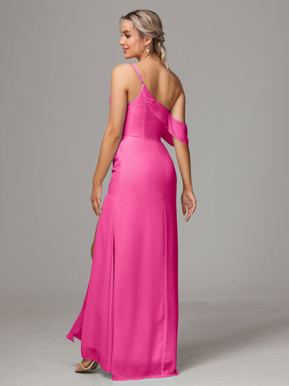 One Shoulder Off The Shoulder Chiffon Bridesmaid Dress
