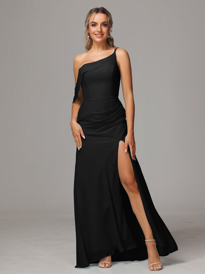 One Shoulder Off The Shoulder Chiffon Bridesmaid Dress