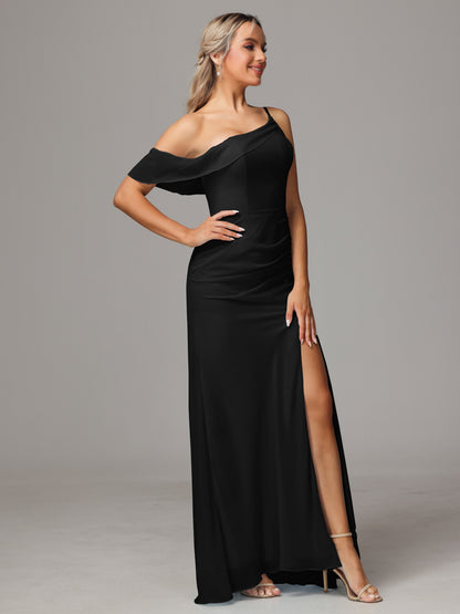 One Shoulder Off The Shoulder Chiffon Bridesmaid Dress