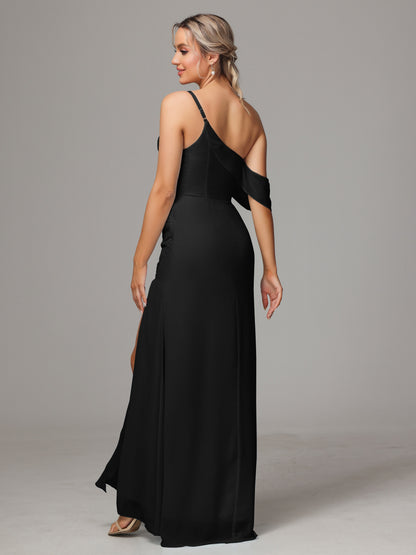One Shoulder Off The Shoulder Chiffon Bridesmaid Dress